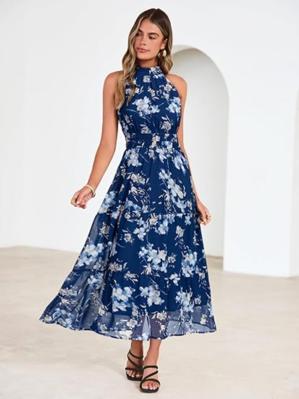 Womens Summer Halter Wedding Guest Dress Maxi Floral Vacation Boho Sundresses Fl